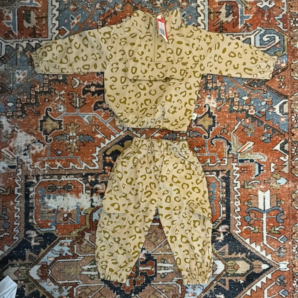 Tan and Brown Matching Pajama Set with Long Sleeves
